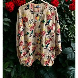 Disney Mickey Mouse Goofy Hawaii Surf Medical Scrub Tops SIZE‎ 3XL Long Sleeve